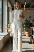 Pearl Trimmed Two Piece Set- White