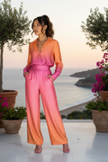 2 Piece Set - Wide Leg Paint & Long Sleeve Orange/Pink