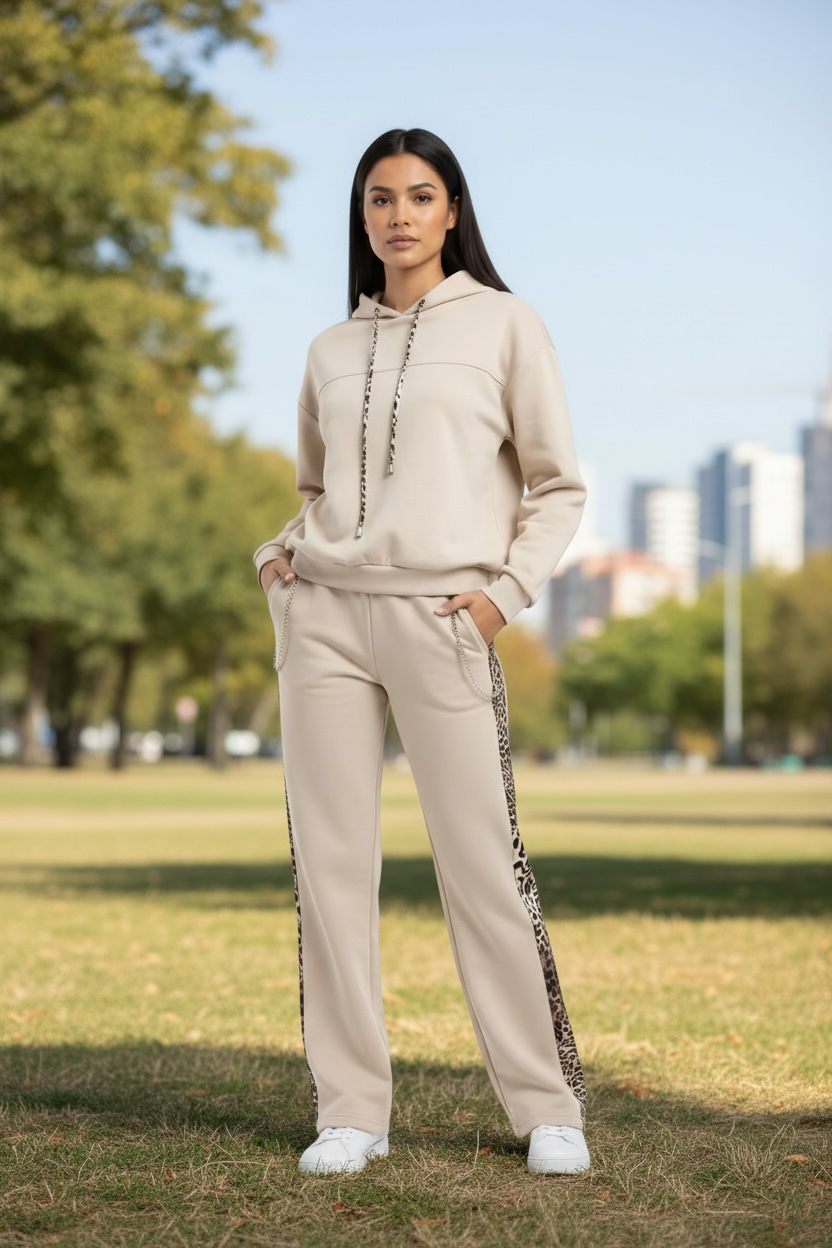 2 Piece Super Soft Hoodie & Pants Set- Tan & Cheetah