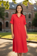 A Line Shirt Dress- Red