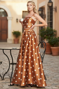 A Printed Woven Set with Maxi Skirt- Caramel