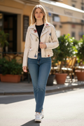 Rivet Embroidery PU Leather Short Jacket