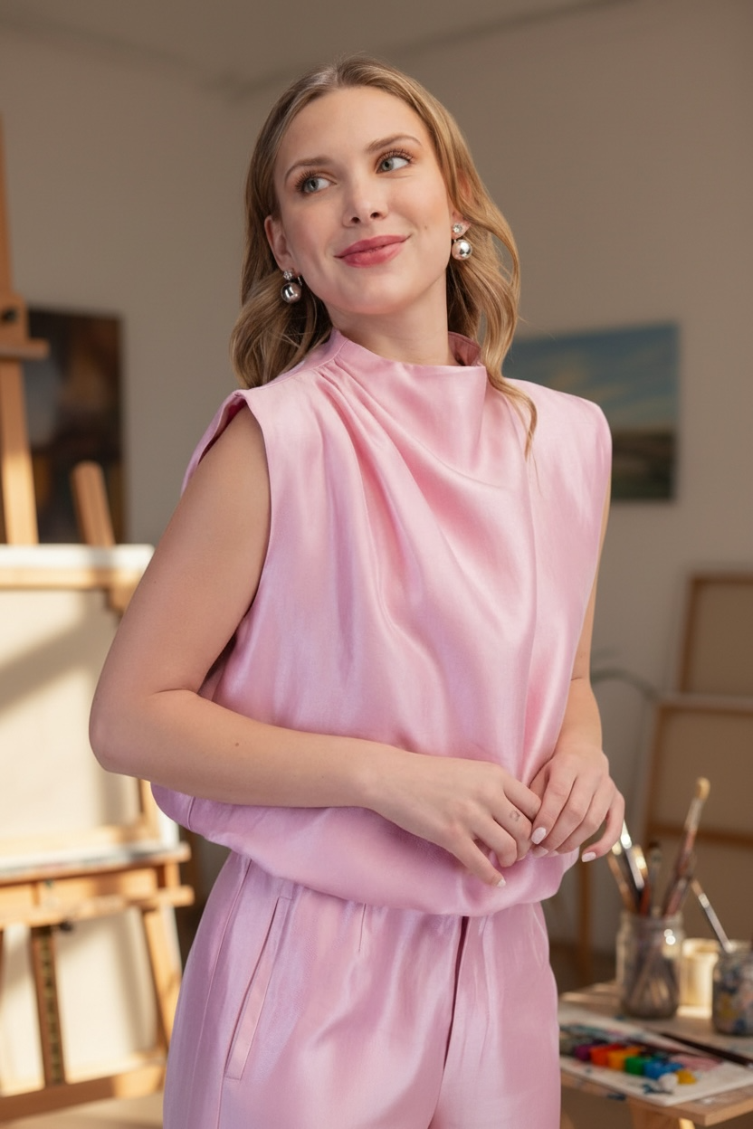 Mock Neck Sleeveless Bubble Top