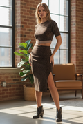 Animal Print High Waist Thigh Slit Midi Skirt
