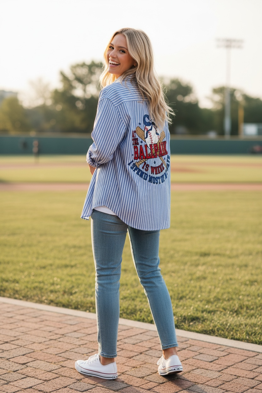Ball Park Striped Button Down