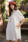 Short Slvs Mineral Washed Button Front Shirt Dress