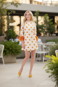 Eva Feather Dress- Orange Dot