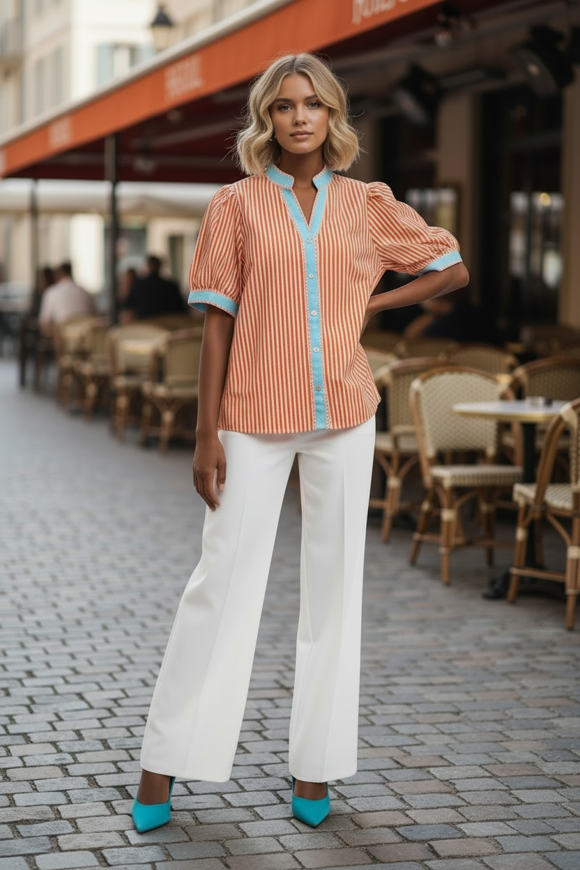Striped Button Up- Orange
