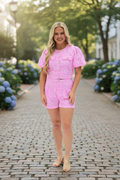 Polly Baby Pink Floral Lace Top And Short Set