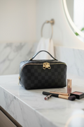 Vegan Leather Checkered Makeup Bag