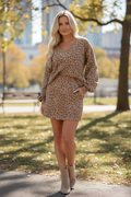 Leopard Print V Neck Two Piece Set