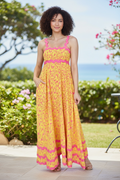 Ric Rac Tie Shoulder Maxi Dress- Pink and Yellow