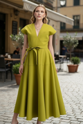 V Neck Midi Dress- Green