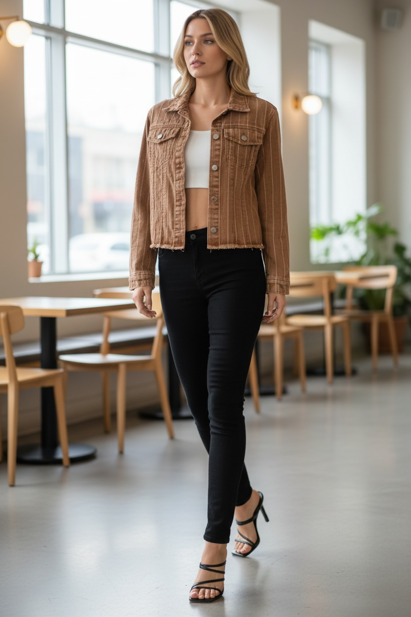Denim Jacket With Mesh Stone Sleeves