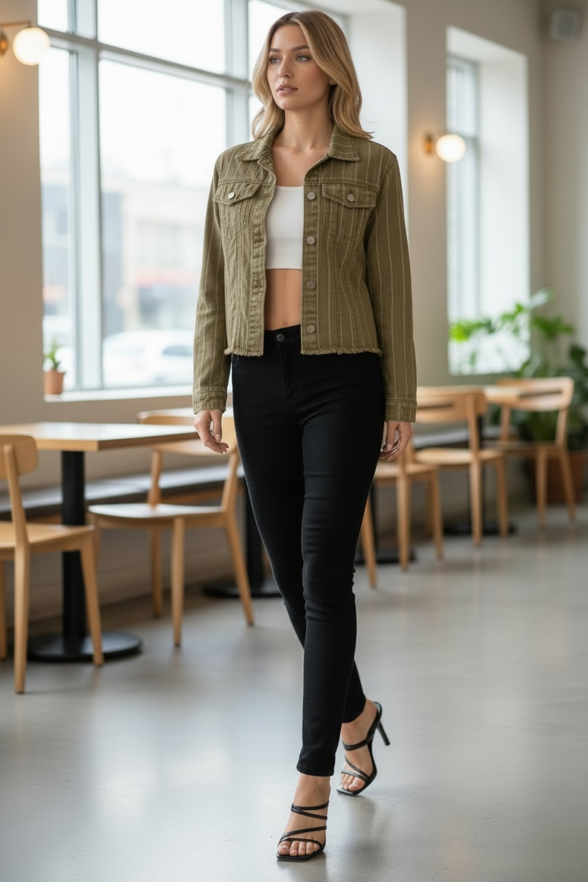 Denim Jacket With Mesh Stone Sleeves