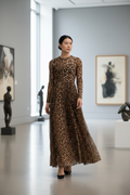 Animal Print Mesh Mock Maxi Dress- Mocha Brown