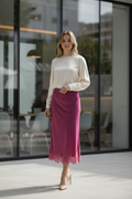 High Waist Midi Lace Satin Skirt