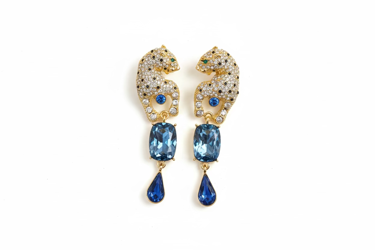 Blue & Silver Tiger Earrings