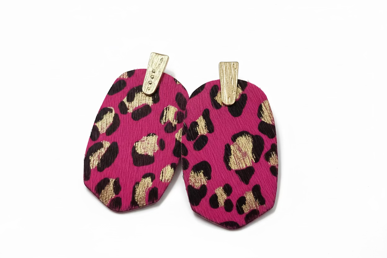 Pink & Gold Leather Earrings