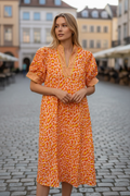 V Neck Midi Dress- Orange