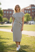 Maxi Knot Waist Dress- Cream/Black