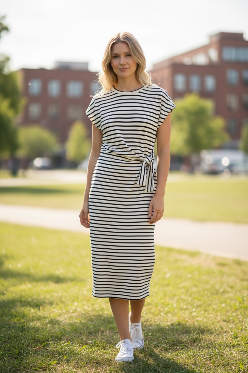 Maxi Knot Waist Dress- Cream/Black