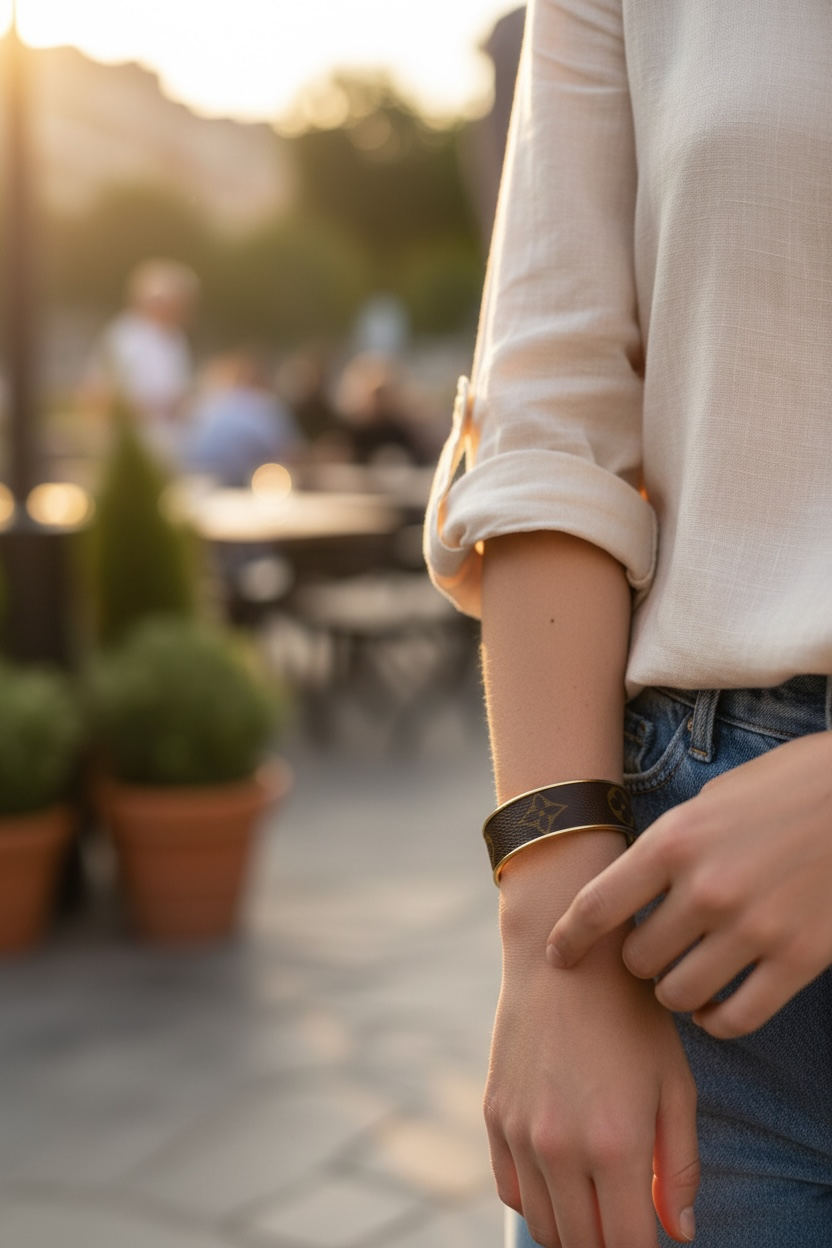 Louis Vuitton Up-Cycled 18K Gold Plated Cuff Bracelet