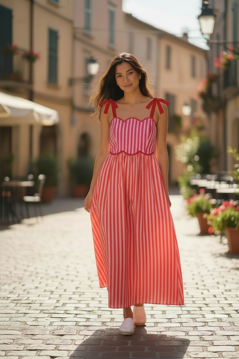 Pinstripe Maxi Dress- Red/Pink