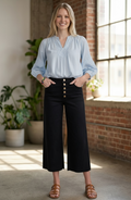 Button Front Stretch Twill Bell Bottom Pants
