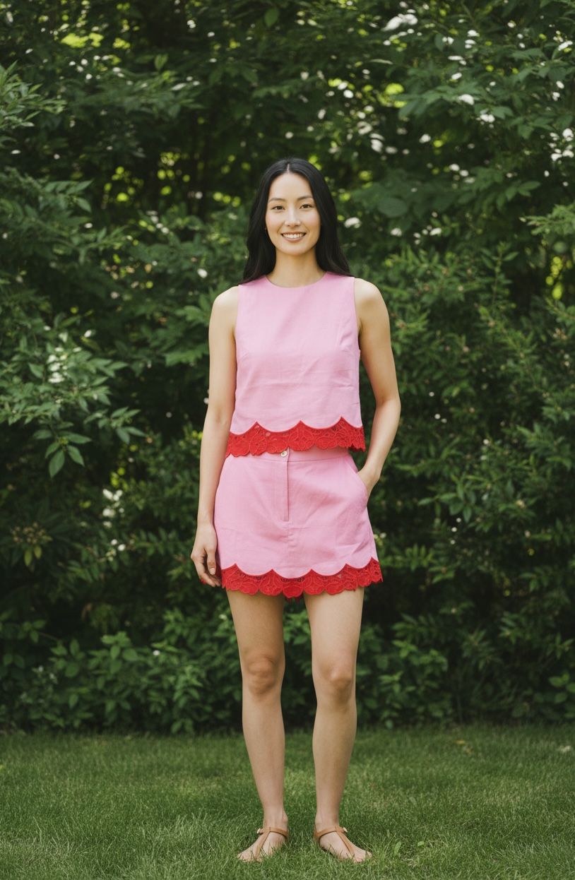 Scallop Two Piece Set- Pink/Red