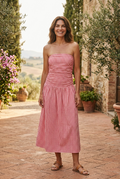 Strapless Gingham Dress- Red