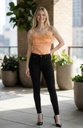 Spaghetti Strap Feather Bodysuit- Orange