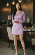 V-Neck Tie Dress- Purple