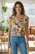 Floral Tapestry Button Knit Top