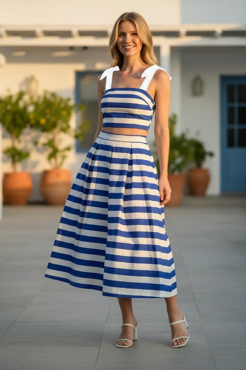 Striped Two Piece Set- Blue/White