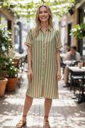 Striped Button Down Dress- Green/Orange