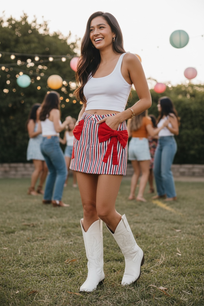 Bow Knot Denim Mini Skirt- Red