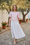 Floral Short Puff Sleeve Top- Pink