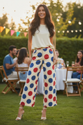 Wide Leg Tailored Pants- Red/Blue