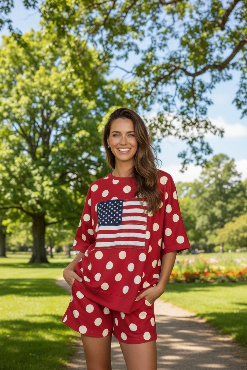 American Flag Polka Dot Sweater- Red