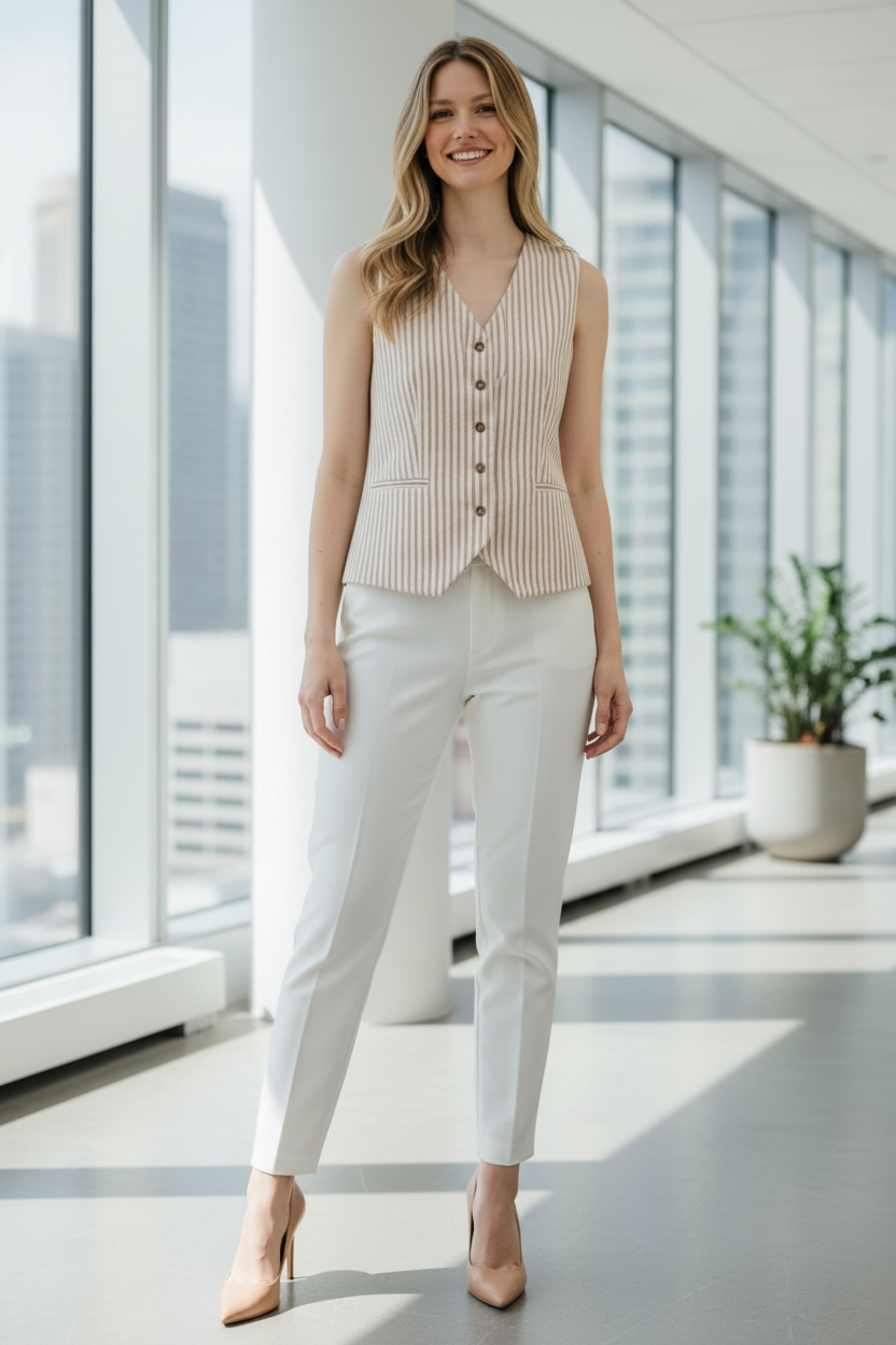 Striped Vest- Tan