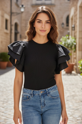 Ruffle Sleeve Bodysuit- Black