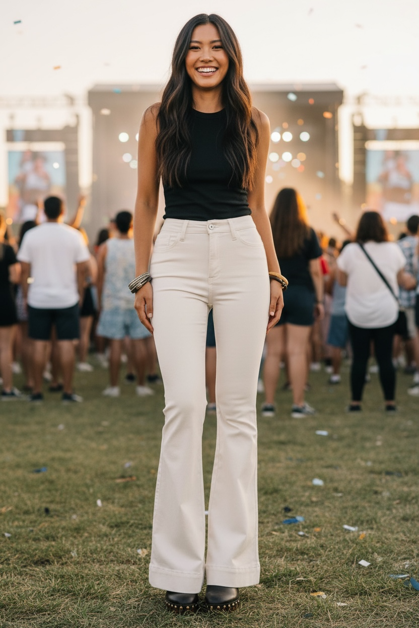 Knit Like Denim Flare Jeans- White