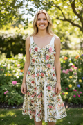 Floral Print Aline Dress- Cream