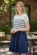 Pleated Stripe Dress - White