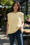 Sleeveless Sweater with Gold Buttons- Yellow