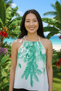 Tropical Halter Neck Top- Ivory/Green