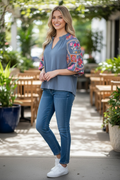 Embroidered Puff Sleeve Top- Blue