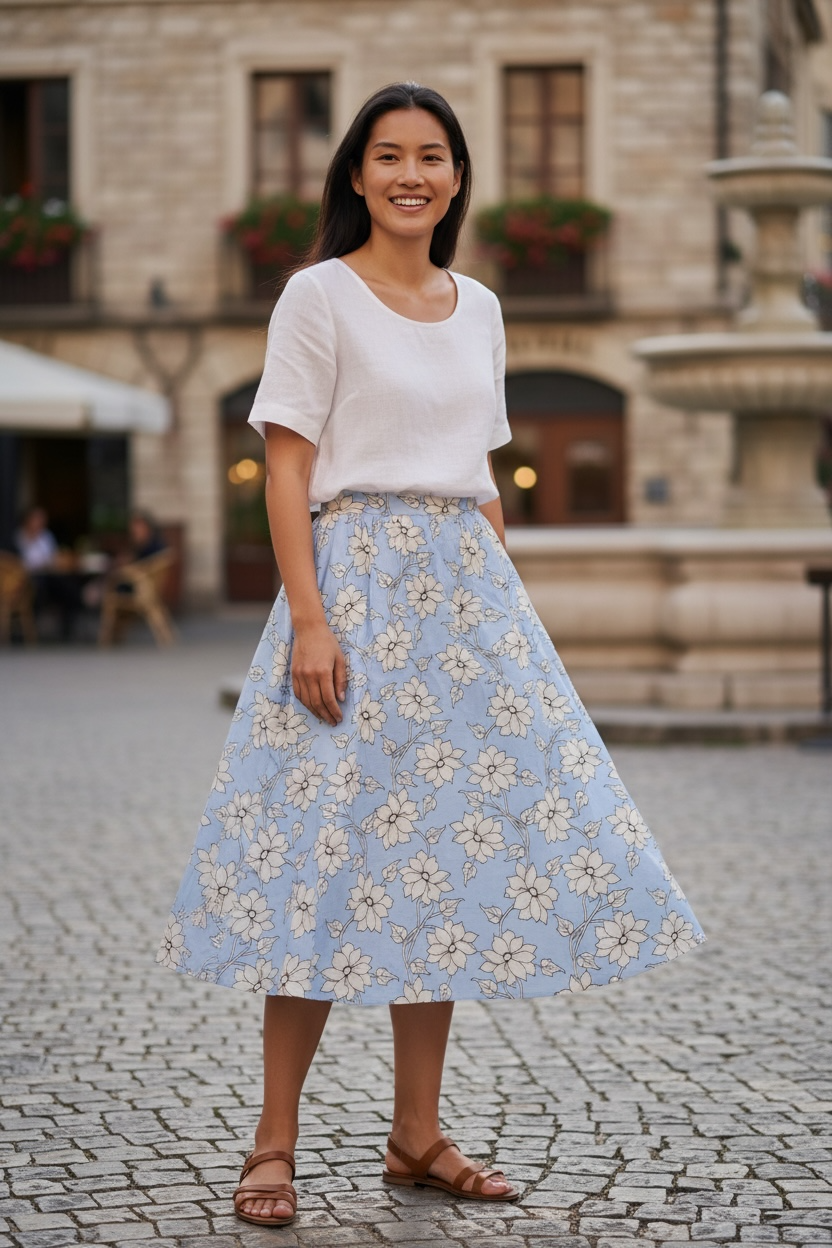 Floral Printed Skirt- Blue