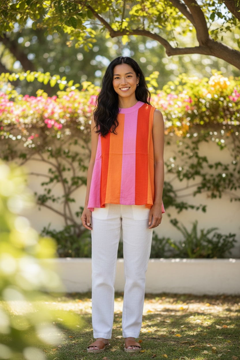 Sleeveless Colorblock Top- Pink/Red/Orange